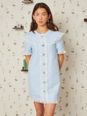 sister jane Treasured Tweed Mini Dress in Xenon Blue – lace trimmed oversized collar dresses – DELIGHTFUL THINGS - flipped