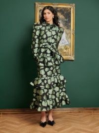 DREAM Wallace Floral Maxi Dress in Green, Black – floral tiered floral print party dresses – romantic evening fashion – ruffled occasion clothes – romance inspired clothing