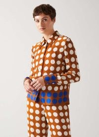 L.K. BENNETT Elise Caramel, Cream And Blue Graphic Spot Shirt / women’s brown polka dot shirts