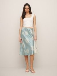 Reformation Ella Silk Skirt Spa / pale blue silky slip skirts