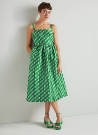 L.K. Bennett Elodie Green Metallic Geometric Dress | luxe retro inspired party dresses | women’s luxury occasionwear | vintage style fashion - flipped