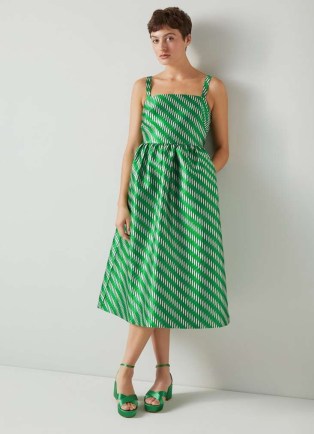 L.K. Bennett Elodie Green Metallic Geometric Dress | luxe retro inspired party dresses | women’s luxury occasionwear | vintage style fashion