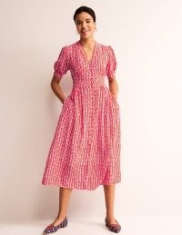 Boden Elsa Midi Tea Dress in Orchid Pink, Abstract Heart ~ short sleeve fit and flare midi dresses