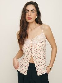 Reformation Esmeralda Top in Madison / floral cami / strappy lace trimmed tops