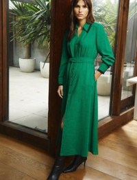 CEFINN Fallon Techni Voile Maxi Dress in Emerald Green ~ tie waist shirt dresses - flipped