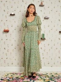 sister jane Floral Notes Midi Dress in Laurel Green ~ romance inspired fashion ~ feminine ditsy print chiffon dresses ~ delightful things collection