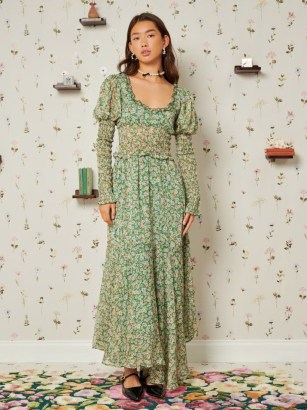 sister jane Floral Notes Midi Dress in Laurel Green ~ romance inspired fashion ~ feminine ditsy print chiffon dresses ~ delightful things collection - flipped