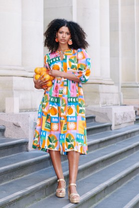 gorman x Lola Avigliano Fruit Market Scarf Dress / women’s floaty balloon sleeve dresses - flipped
