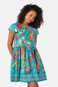 gorman Fuego Beach Dress – women’s printed relaxed fit cap sleeve dresses – organic cotton clothing