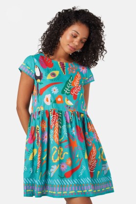 gorman Fuego Beach Dress – women’s printed relaxed fit cap sleeve dresses – organic cotton clothing