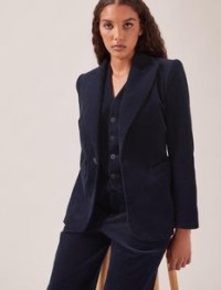CEFINN Gene Corduroy Blazer in Navy ~ women’s dark bkue cord blazers ~ womens 70s vintage style jacket - flipped