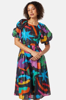 gorman Glitter Magic Rocks Dress / women’s puff sleeve printed dresses / lurex detail fashion / shimmering metallic fibre clothing