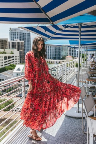 Cara Cara Grazia Dress in Peacock Watermelon / pink bird and floral print tiered dresses / flowy cotton voile summer fashion - flipped
