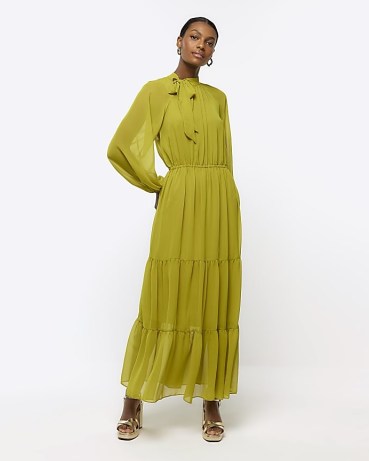 RIVER ISLAND Green Bow Swing Midi Dress ~ feminine occasion fashion ~ chic vintage style party dresses - flipped