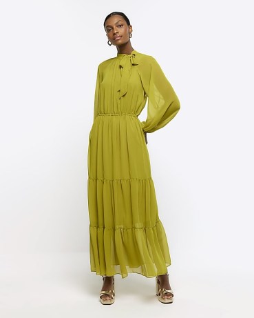 RIVER ISLAND Green Bow Swing Midi Dress ~ feminine occasion fashion ~ chic vintage style party dresses