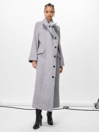 Marie Adam-Leenaerdt Pinched asymmetric wool coat in grey ~ chic contemporary clothing ~ women’s longline asymmetrical closure coats