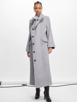 Marie Adam-Leenaerdt Pinched asymmetric wool coat in grey ~ chic contemporary clothing ~ women’s longline asymmetrical closure coats - flipped