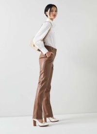 L.J. Bennett Hardy Brown Faux Leather Trousers – women’s luxe clothing