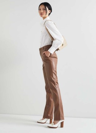 L.J. Bennett Hardy Brown Faux Leather Trousers – women’s luxe clothing - flipped