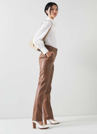 L.J. Bennett Hardy Brown Faux Leather Trousers – women’s luxe clothing