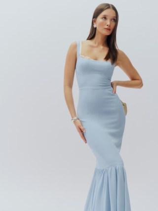 Reformation Irisa Dress in Mineral – light blue sleeveless fitted bodice dresses - flipped
