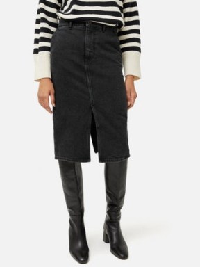 Jigsaw Denim Split Midi Skirt in Washed Black | women’s front slit skirts