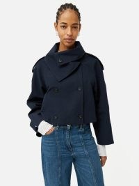 JIGSAW Cropped Cotton Trench Jacket in Navy – women’s chic jackets – contemporary clothing