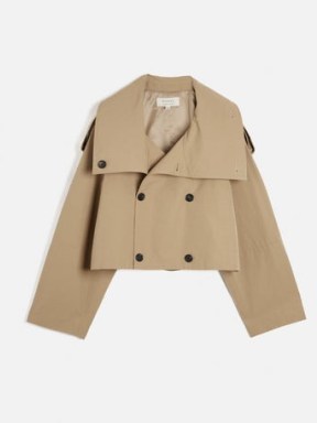 Jigsaw Cropped Cotton Trench Jacket in Stone | chic crop hem coats - flipped