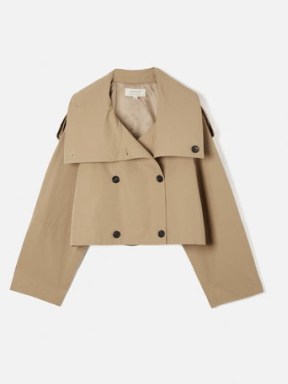 Jigsaw Cropped Cotton Trench Jacket in Stone | chic crop hem coats