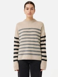 Jigsaw Merino Cashmere Stripe Jumper in Neutral | women’s striped jumpers | womens luxe sweater
