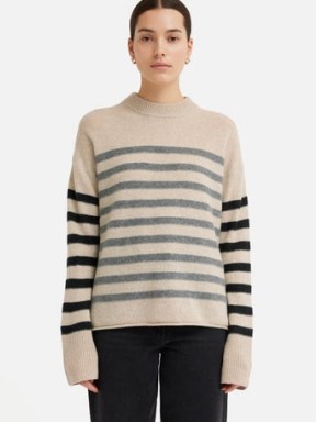 Jigsaw Merino Cashmere Stripe Jumper in Neutral | women’s striped jumpers | womens luxe sweater - flipped