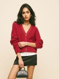 Reformation Jessa Cotton Cardigan in Sundried Tomato ~ women’s red relaxed fit cardigans