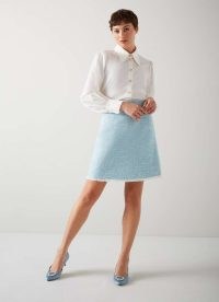 L.K. BENNETT Karis Blue Italian Recycled Cotton Blend Tweed Skirt ~ chic A-line textured skirts
