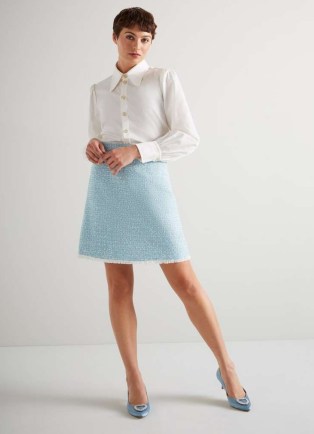 L.K. BENNETT Karis Blue Italian Recycled Cotton Blend Tweed Skirt ~ chic A-line textured skirts - flipped