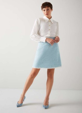 L.K. BENNETT Karis Blue Italian Recycled Cotton Blend Tweed Skirt ~ chic A-line textured skirts