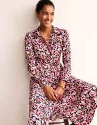 BODEN Kate Midi Shirt Dress in Soft Peony, Sweet Pea / pink collared tie waist dresses / women’s floral clothing