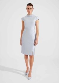 HOBBS KATHERINE SILK BLEND DRESS PALE BLUE – chic cap sleeve high neck occasion dresses – cocktail clothing 2024