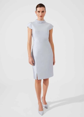 HOBBS KATHERINE SILK BLEND DRESS PALE BLUE – chic cap sleeve high neck occasion dresses – cocktail clothing 2024 - flipped