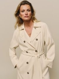 Reformation Kensington Trench in Oyster ~ chic longline tie waist coats