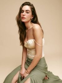 Reformation Kessie Silk Top in Sugar / ruched strappy bustier / fitted silky tops / luxe evening fashion
