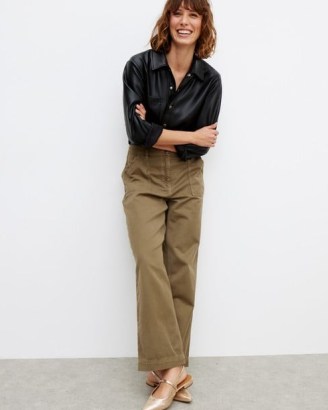 OLIVER BONAS Khaki Green Contrast Stitch Scallop Jeans ~ women’s denim fashion - flipped