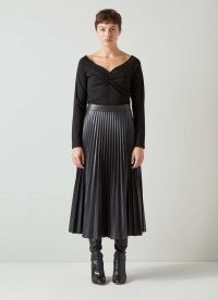 L.K. Bennett Laurie Black Faux Leather Pleated Skirt – luxe style midi skirts