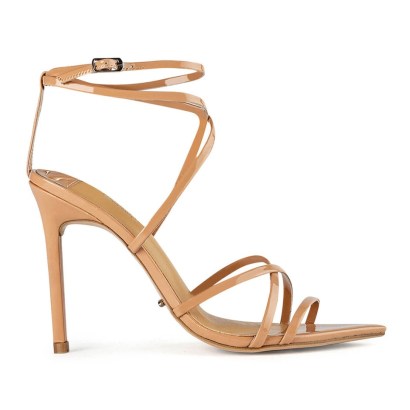 TONY BIANCO Marcy Nude Patent Heels – strappy glossy leather stiletto heel sandals