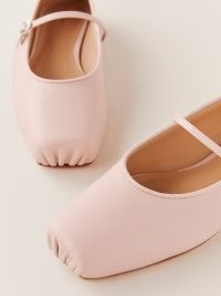 Reformation Mariella Mary Jane Ballet Flat in Alabaster Leather ~ light pink slender strap ballerina flats ~ luxe square toe buckle detail shoes