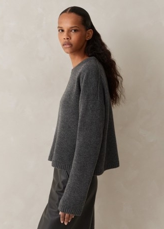 me and em Merino Cashmere Relaxed Crop Jumper + Snood in Charcoal | cropped jumpers with detachable snoods - flipped