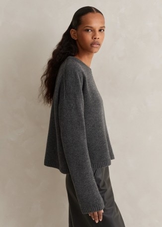 me and em Merino Cashmere Relaxed Crop Jumper + Snood in Charcoal | cropped jumpers with detachable snoods