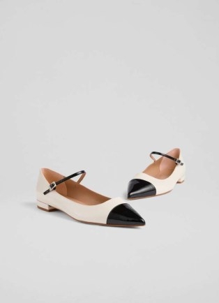 L.K. Bennett Monty Cream And Black Leather Mary Jane Pumps | chic monochrome flats | colour block Mary Janes - flipped