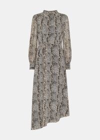 WHISTLES Optical Snake Meg Dress ~ long sleeve high neck asymmetric hemline dresses ~ asymmetrical clothing ~ animal print fashion