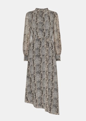 WHISTLES Optical Snake Meg Dress ~ long sleeve high neck asymmetric hemline dresses ~ asymmetrical clothing ~ animal print fashion - flipped
