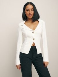formation Olivia Jacket in White ~ women’s fitted jackets ~ womens sustainable clothing ~ fashion made with deadstock fabrics